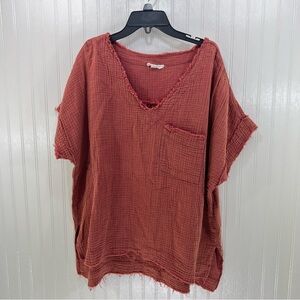Entro Rust Gauze Cotton Lagenlook Oversized Top Frayed Hem Size L